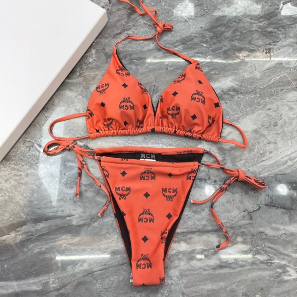MCM Orange Logo Triangle String Bikini